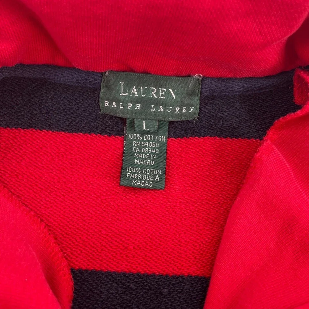 Lauren Ralph Lauren‎ Striped 1/4 Zip Pullover Sweatshirt Red Navy Anchor Size L - Picture 4 of 9
